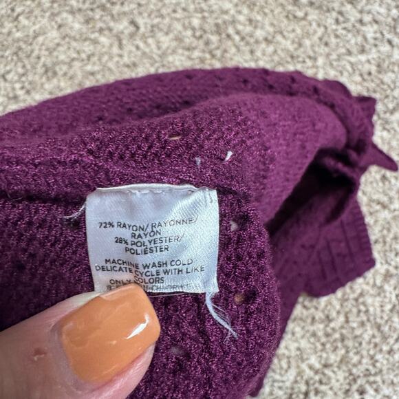 Loft Open Crochet Knit EUC Cardigan Sweater Purple Rayon Sz L Boho Cottagecore - Picture 8 of 8